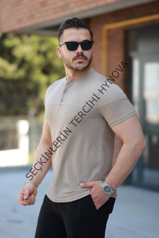 Erkek Hakim Yakalı Kısa Kollu Pamuklu T-shirt