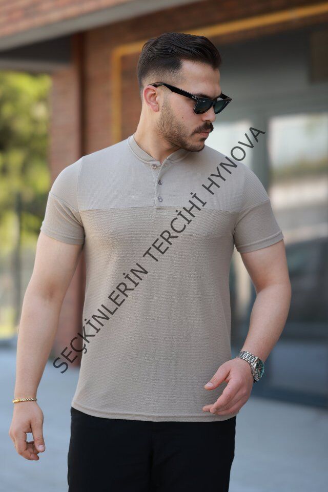 Erkek Hakim Yakalı Kısa Kollu Pamuklu T-shirt