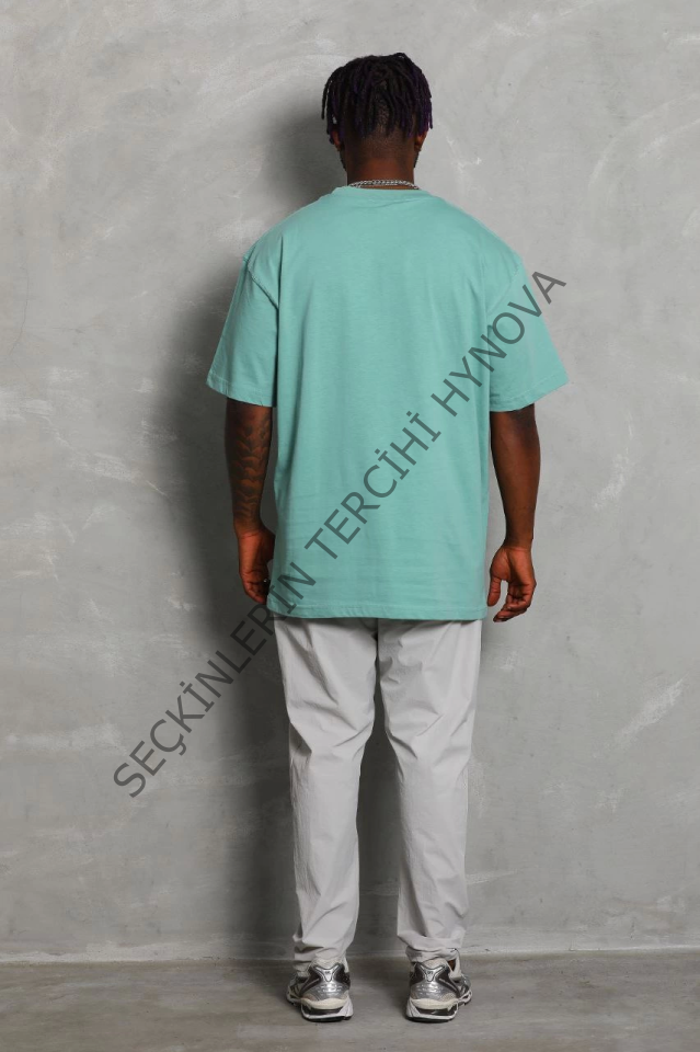 Unisex Oversize Düz Bisiklet Yaka T-Shirt - Mint Yeşili