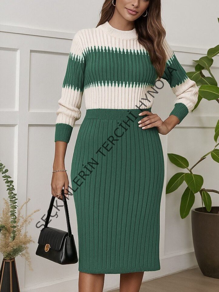 Kadın Uzun Kollu Triko Etekli Takım