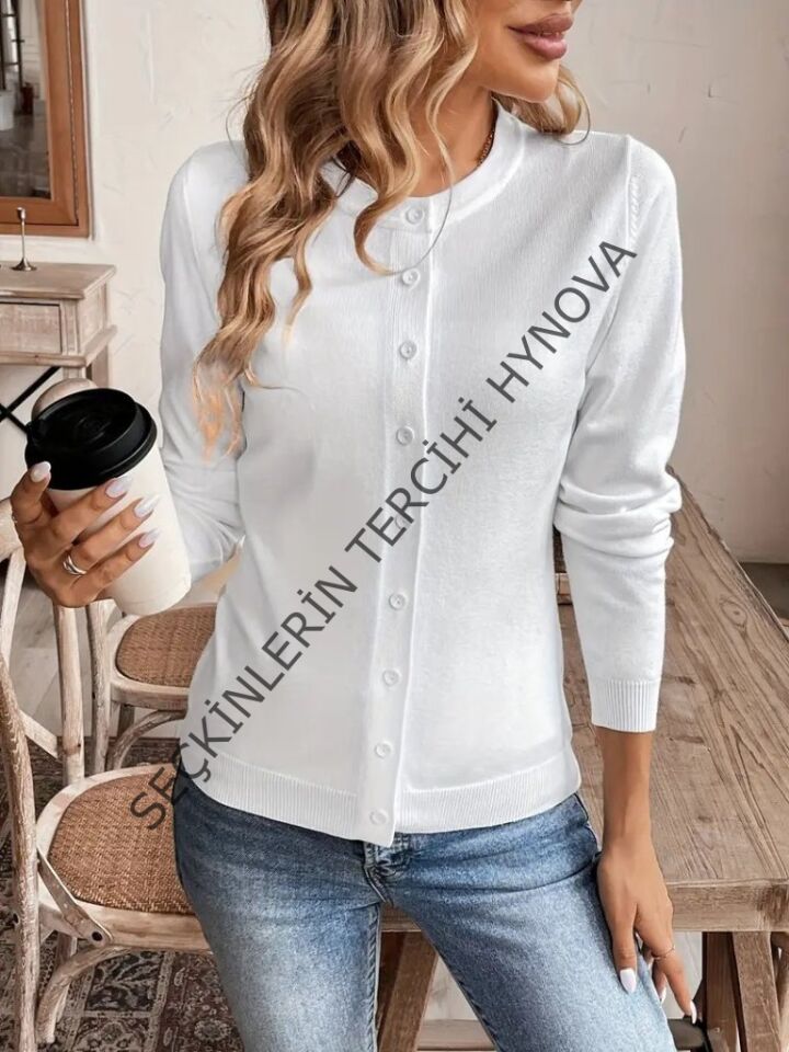 Kadın Uzun Kollu önden Düğmeli Triko Ceket