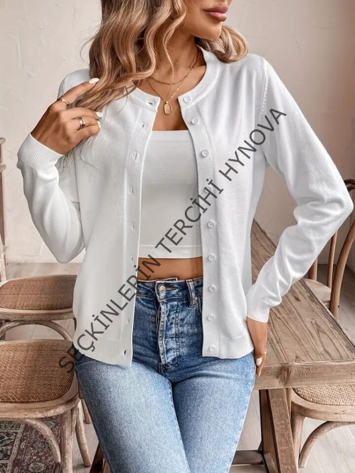 Kadın Uzun Kollu önden Düğmeli Triko Ceket