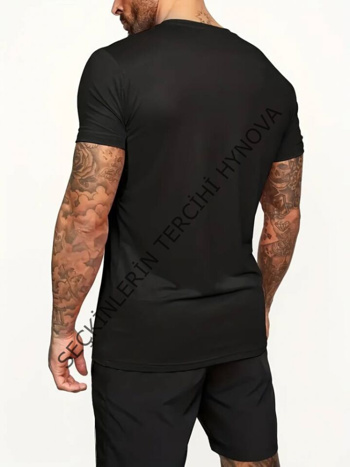 Erkek Kısa Kollu Bisiklet Yaka Baskılı Tişört Ipli Short Iki Iplik Takım