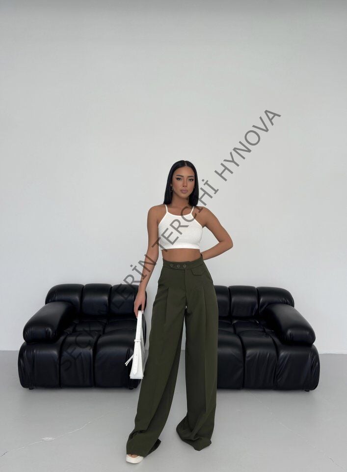 Üç Düğme Detayli Palazzo Pantolon