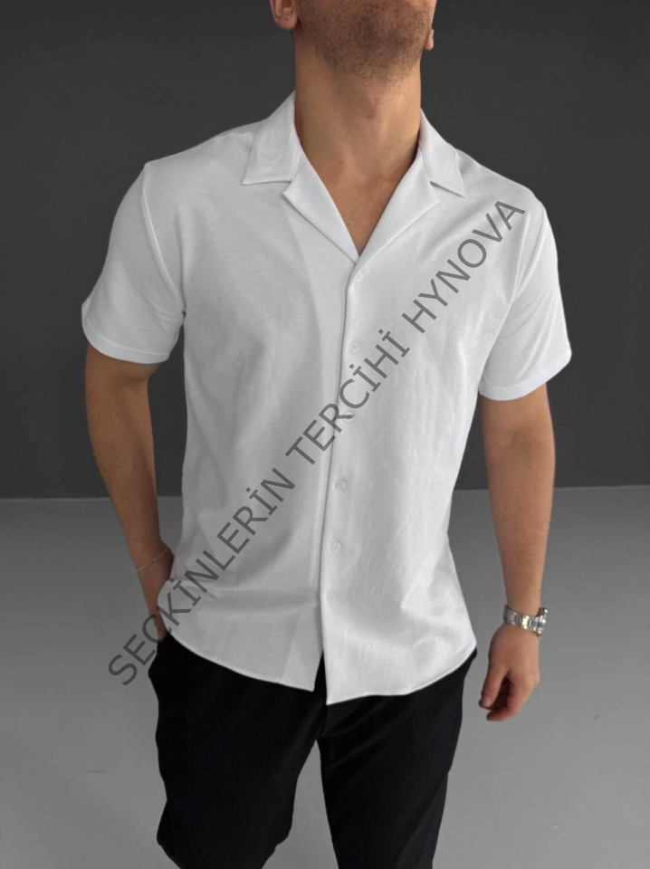 İki İplik Kumaş  Gömlek - Beyaz