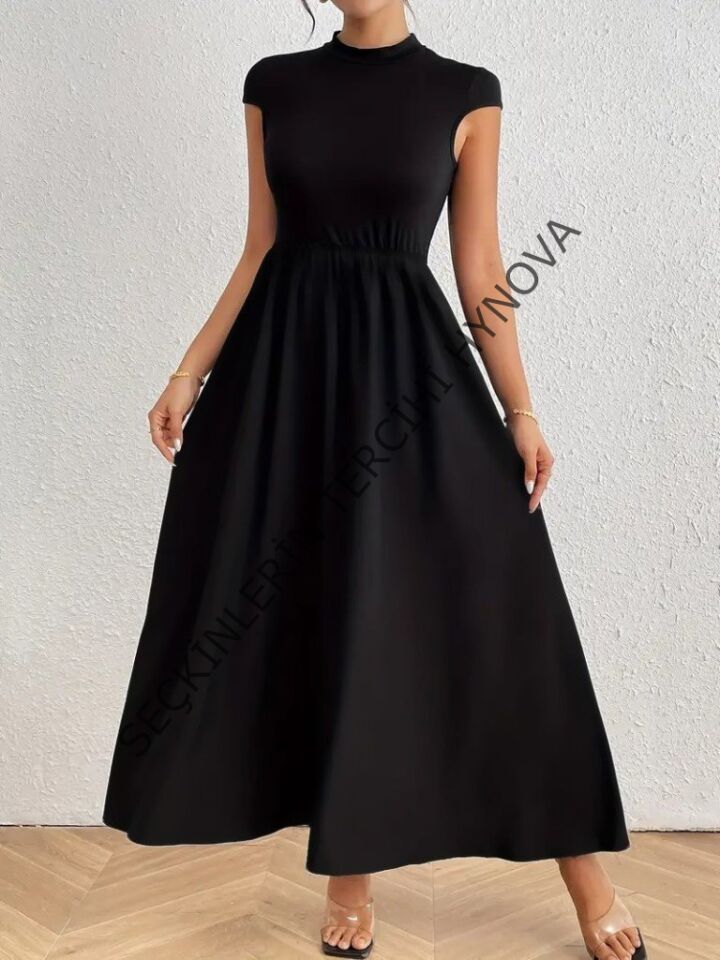 Kadın Kısa Kollu Yarı Balıkçı Yaka Viskon Elbise