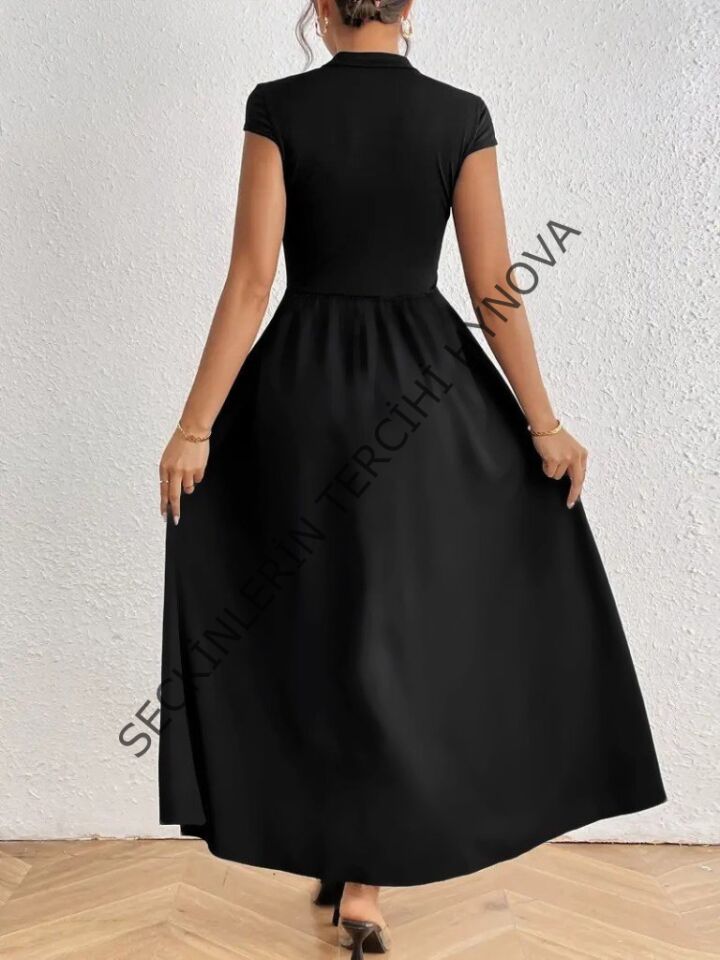 Kadın Kısa Kollu Yarı Balıkçı Yaka Viskon Elbise