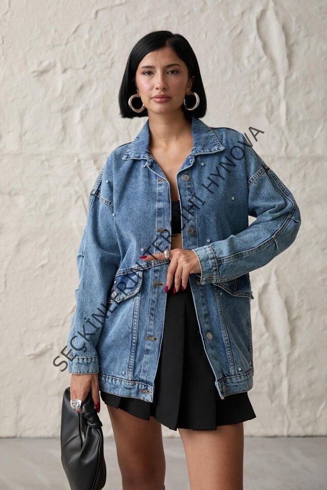 Mavi Taşlı Kot Ceket