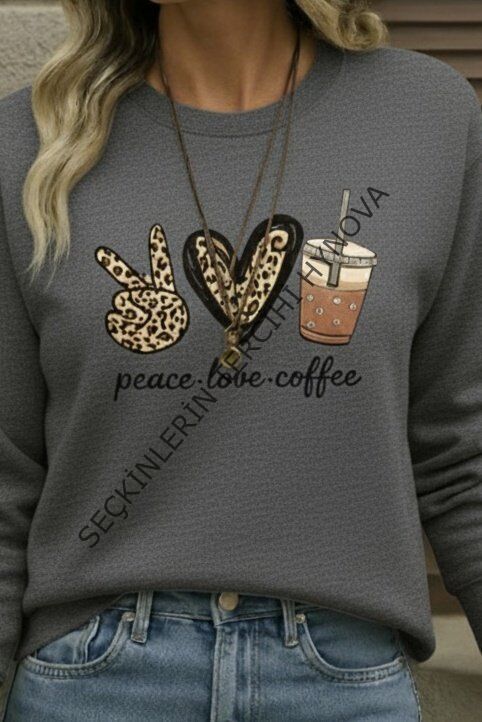 Kadın Uzun Kollu Bisiklet Yaka Kalp Desenli Viskon Iki Iplik Bluz