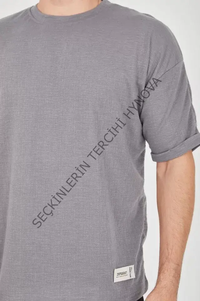 Unisex Jakar Kumaş Rahat Kol T-Shirt - Gri