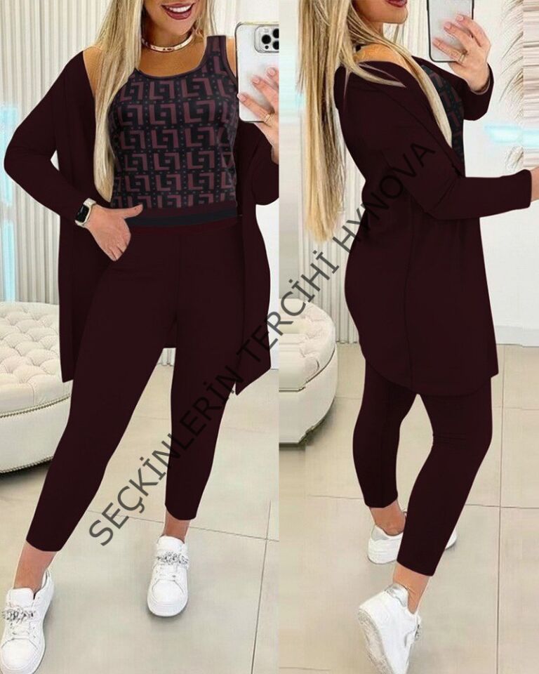 Kadın Uzun Kollu Krep üçlü Takım