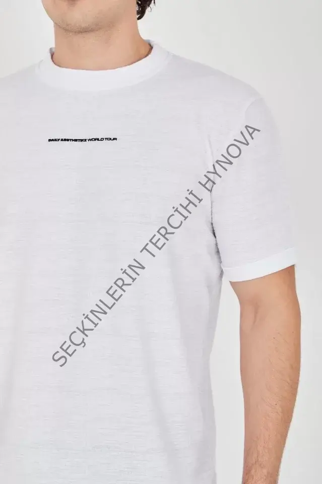 Unisex Jakar Kumaş Slim Fit T-Shirt - Beyaz