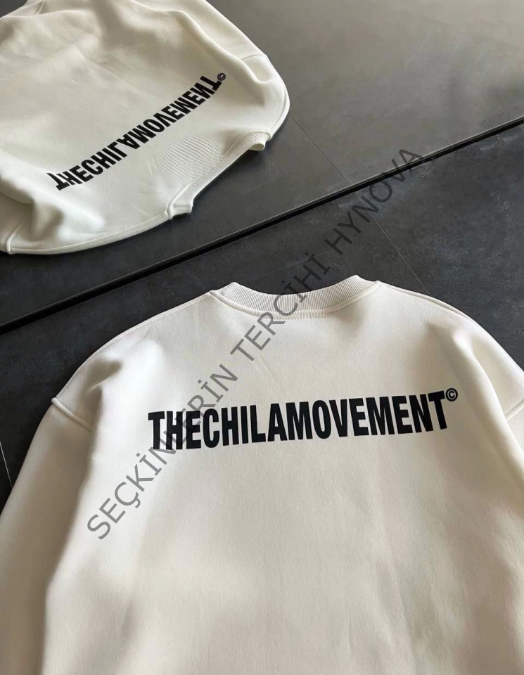 Kışlık Bisiklet Yaka Oversize Baskılı SweatShirt - Beyaz