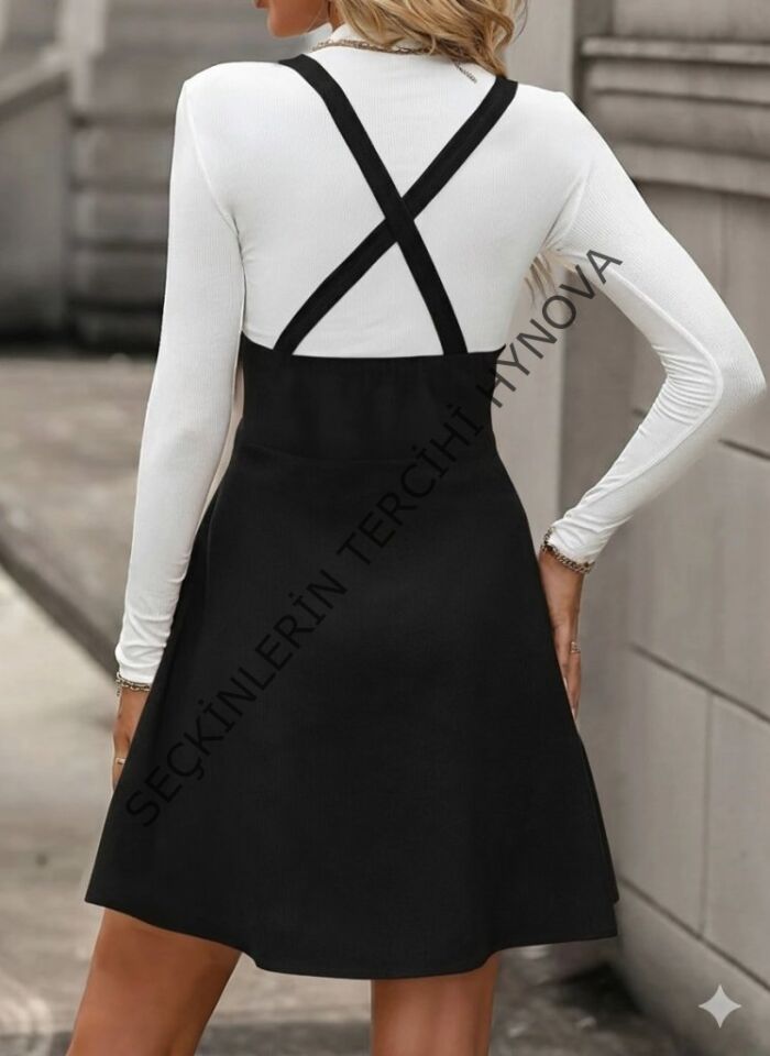 Kadın Askılı Düğmeli Mini Süet Elbise