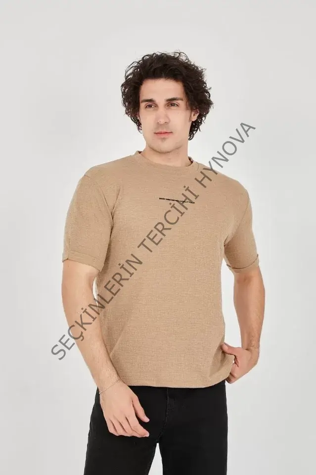 Unisex Jakar Kumaş Slim Fit T-Shirt - Kahverengi