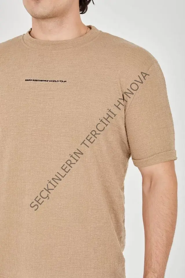 Unisex Jakar Kumaş Slim Fit T-Shirt - Kahverengi