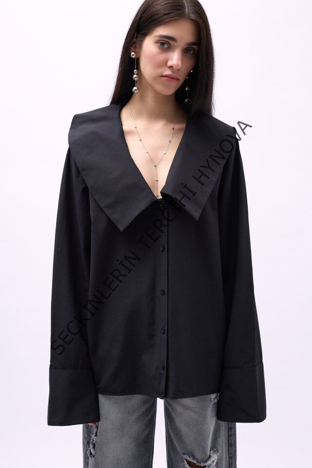 Geniş Yaka Volan Kol Gömlek