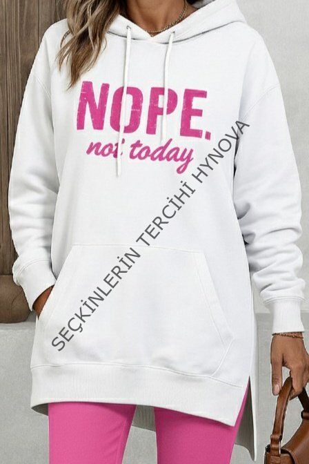 Kadın Uzun Kollu Kapşonlu Bağcıklı Viskon Iki Iplik Sweat