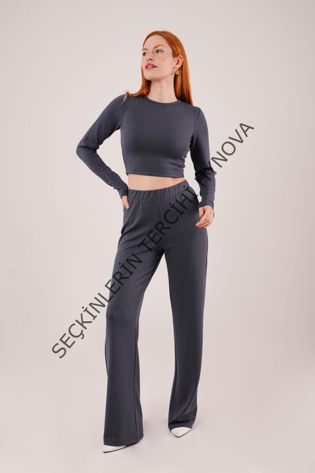 Fitilli Bluz Ve Pantolon Antrasit İkili Takım