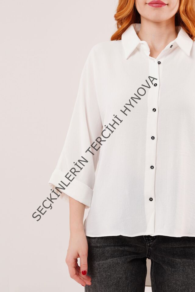 Yarasa Kol Rahat Kalıp Beyaz Gömlek