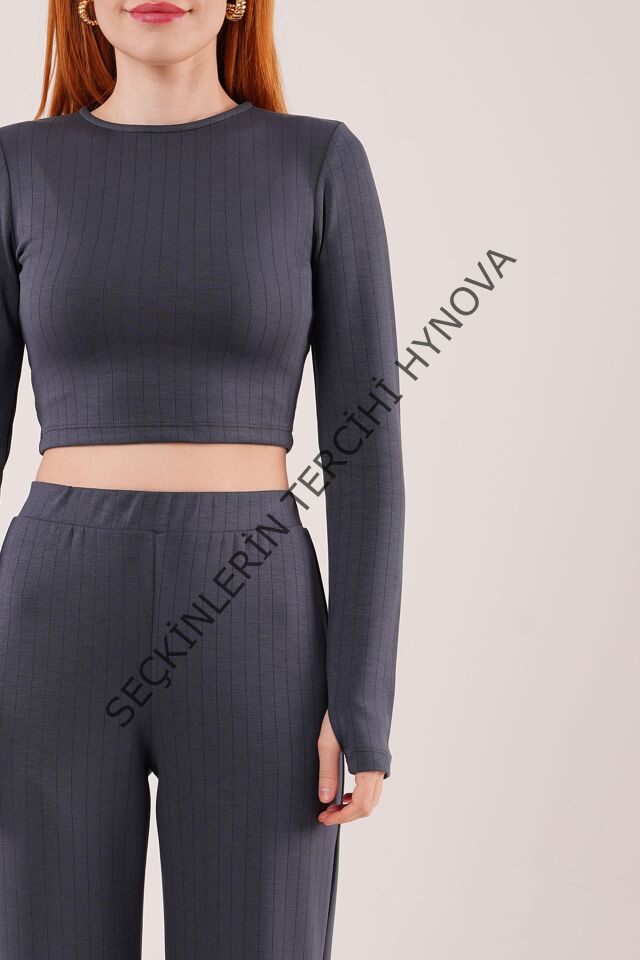 Fitilli Bluz Ve Pantolon Antrasit İkili Takım