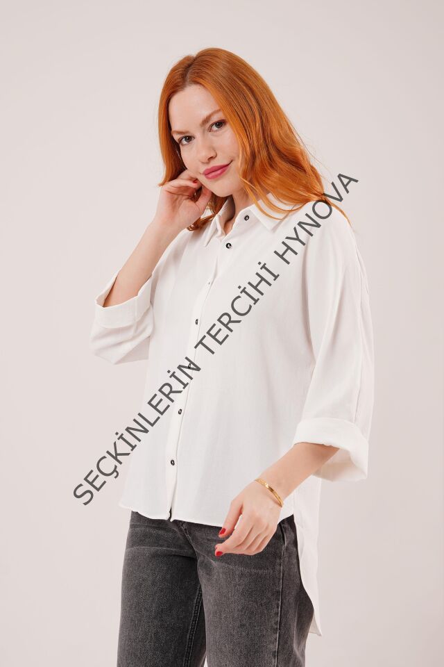 Yarasa Kol Rahat Kalıp Beyaz Gömlek