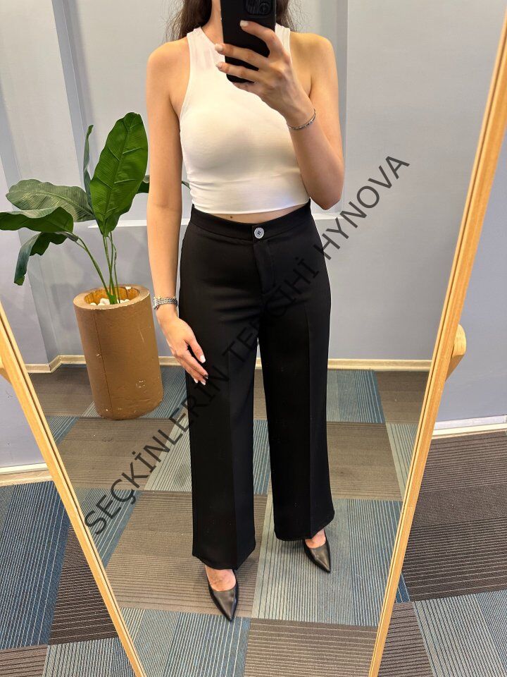 Yüksek Bel Palazzo Metal DüğmePantolon