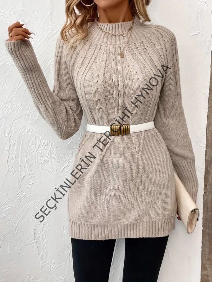 Kadın Uzun Kollu Yarı Balıkçı Yaka Triko Bluz