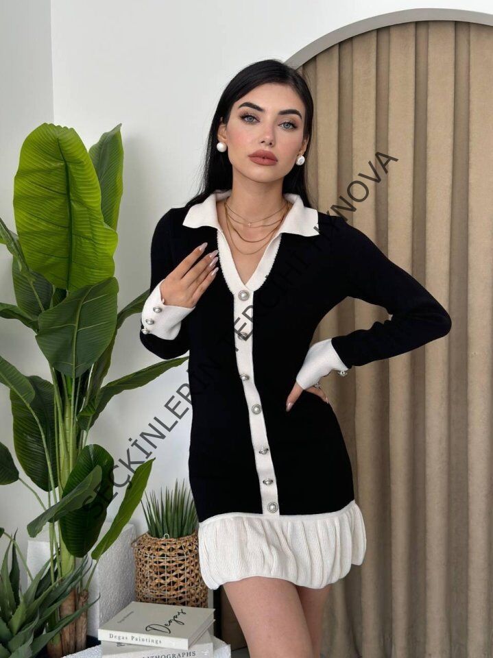 Bochum İnci Düğmeli Mini Elbise