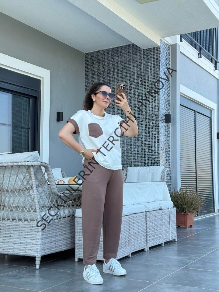 Kadın Kristal Kumaş Garnili Cep Detaylı Ikili Takım