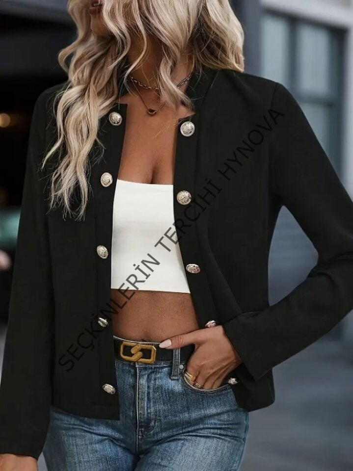 Kadın Uzun Kollu önü Açık Düğmeli Scuba Dalgıç Ceket