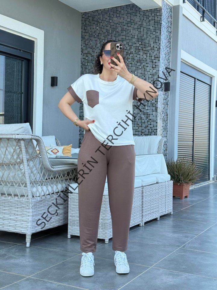 Kadın Kristal Kumaş Garnili Cep Detaylı Ikili Takım