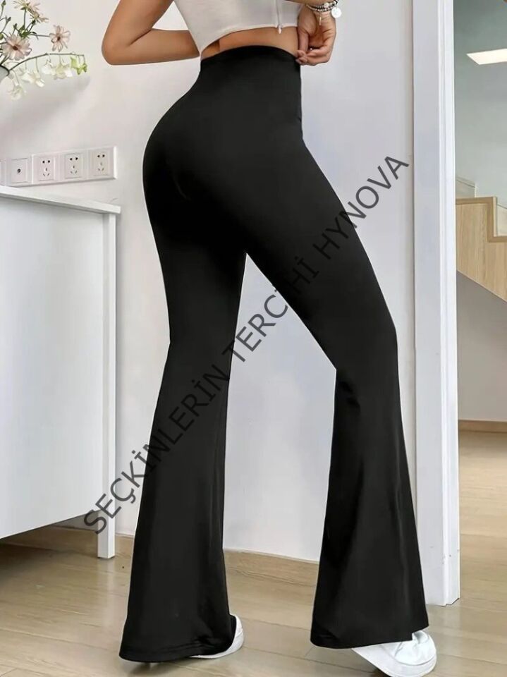 Kadın Yüksek Bel Paçaya Doğru Genişleyen Yandan Yırtmaçlı Dalgıç Pantolon