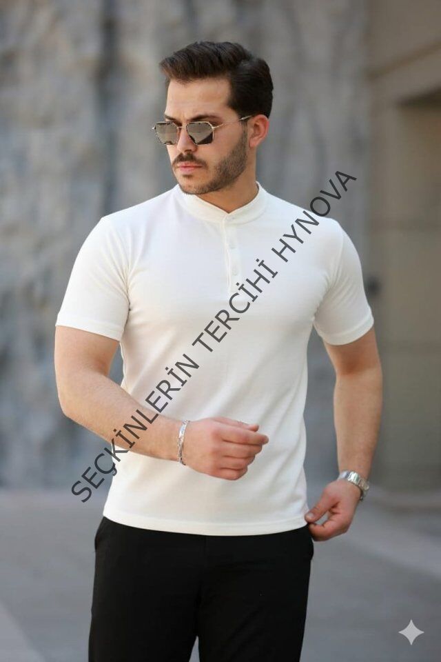 Erkek Kısa Kollu Hakim Yaka önü Düğmeli Viskon Tişört
