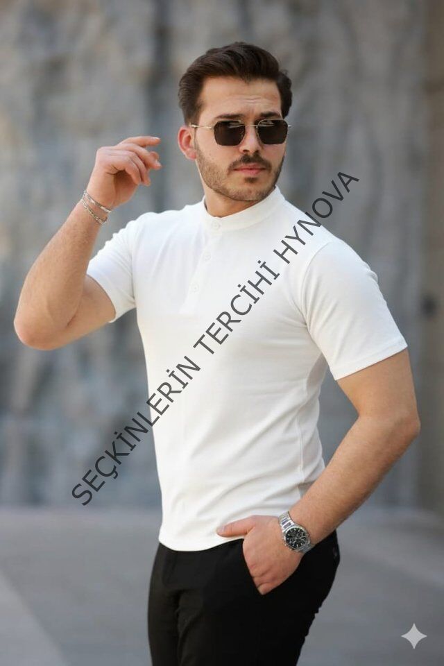 Erkek Kısa Kollu Hakim Yaka önü Düğmeli Viskon Tişört