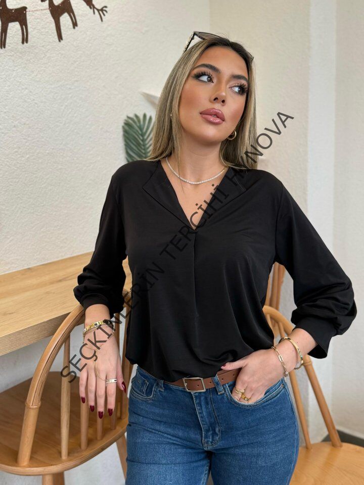 Kadın Uzun Kollu V Yakalı Sandy Bluz
