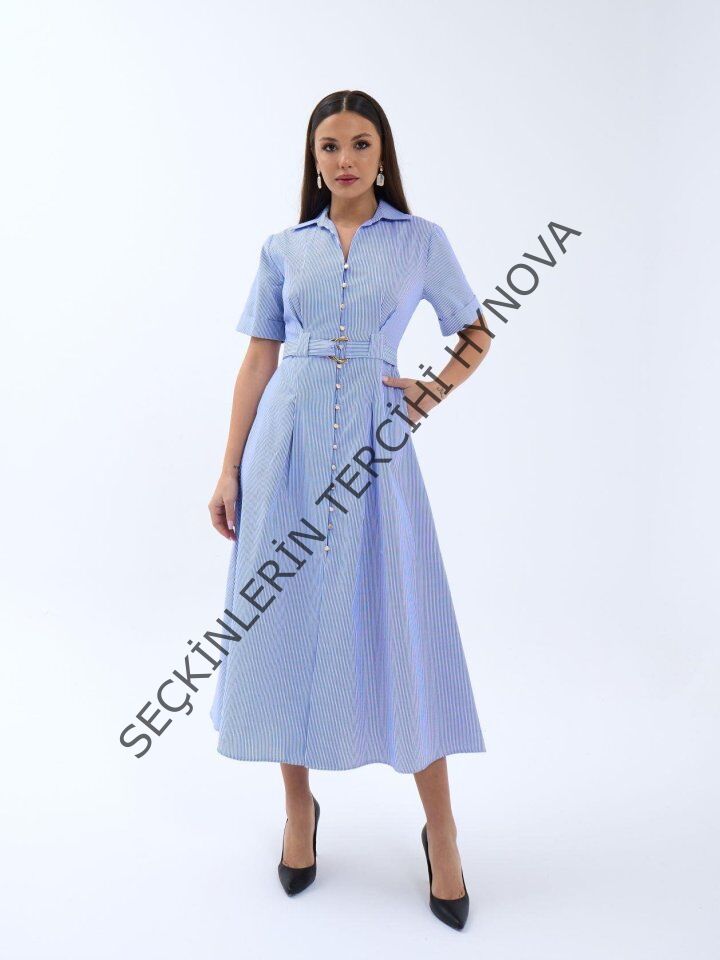 6948 ELBİSE-MAVİ BEYAZ ÇİZGİLİ