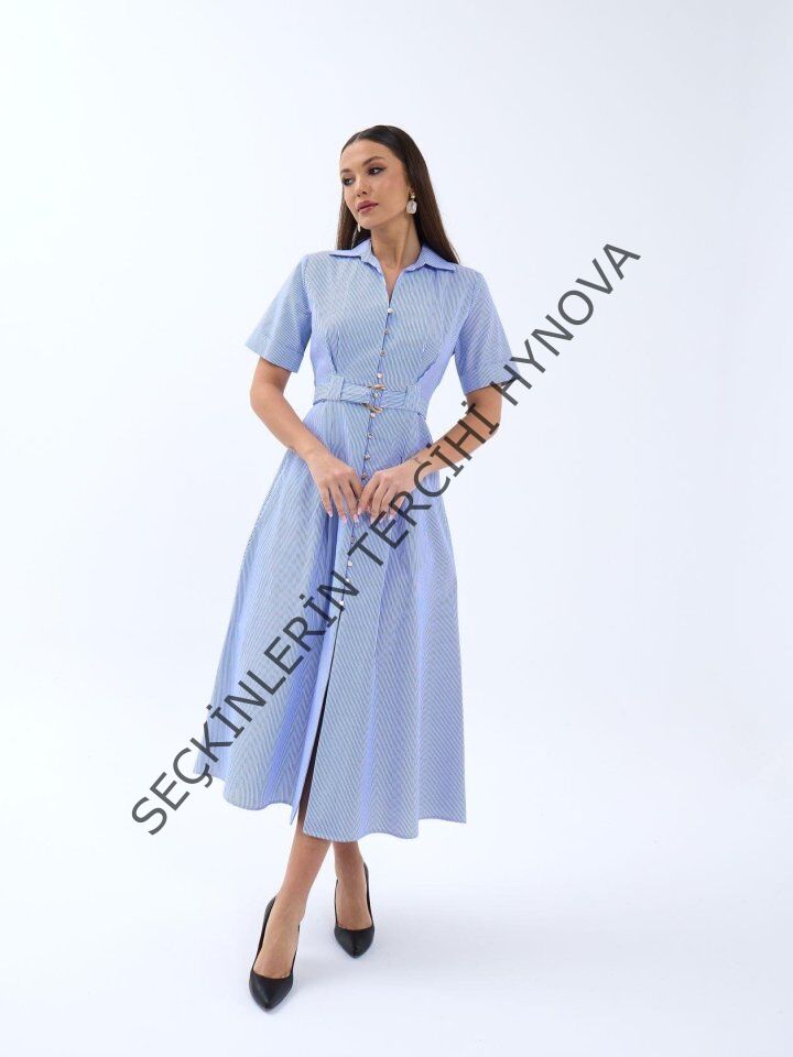 6948 ELBİSE-MAVİ BEYAZ ÇİZGİLİ