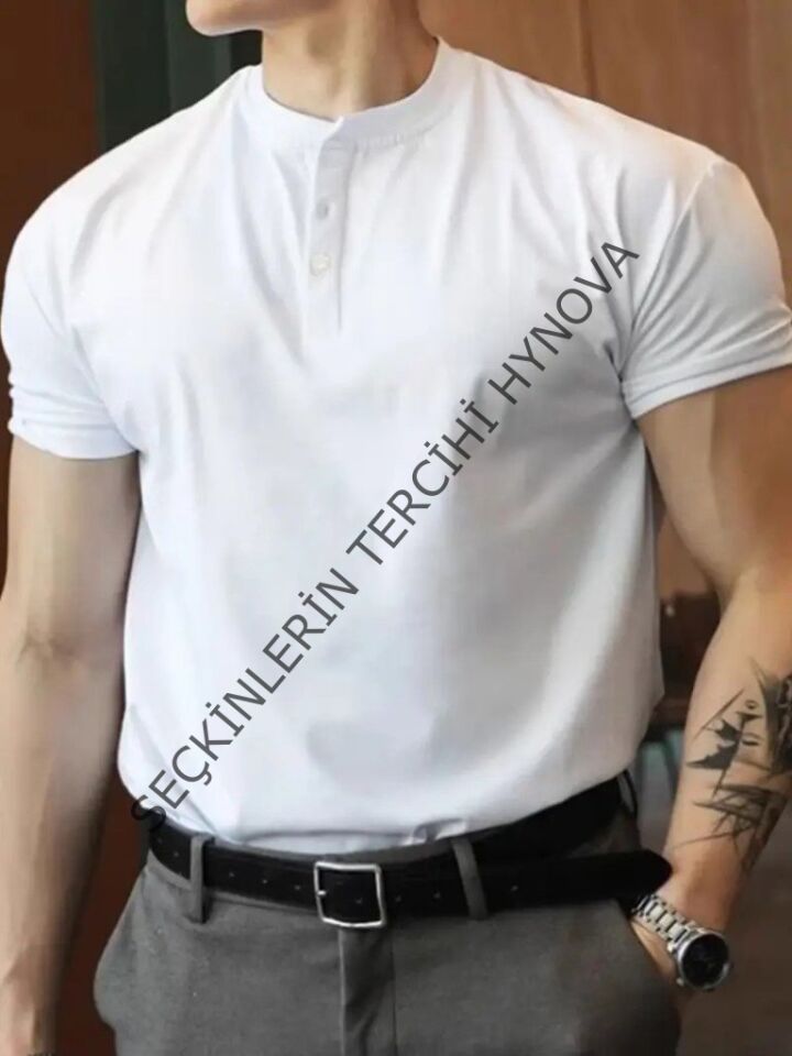Erkek Kısa Kollu Hakim Yaka önü Düğmeli Viskon Tişört