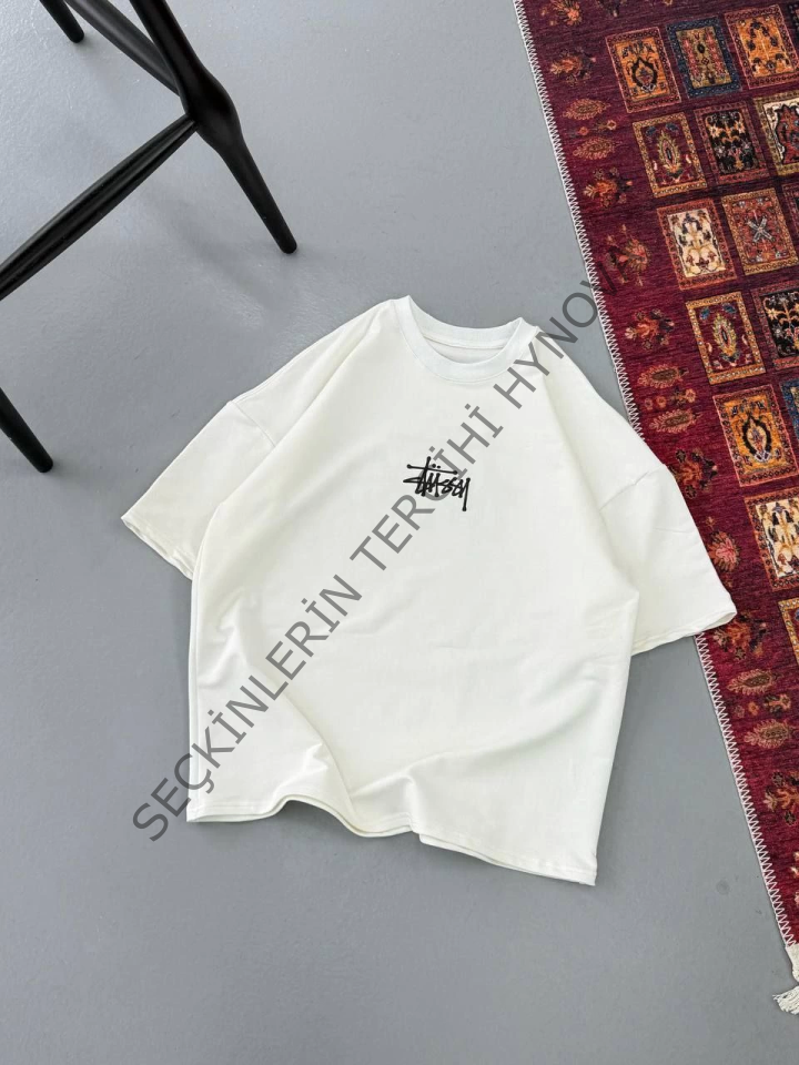 Erkek Baskılı Oversize T-shirt - Beyaz