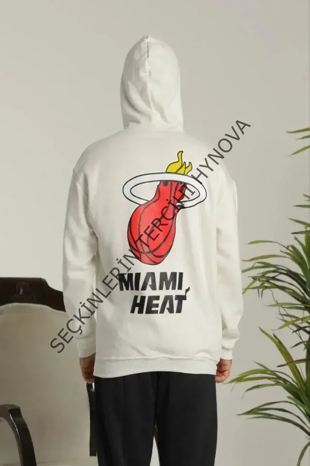 Erkek Oversize Üç İplik Kapüşonlu Sweatshirt –Sırt Ve Ön Baskılı, Kanguru Cepli, Rahat Kalıp Maskot Desenli Model - Siyah Beyaz