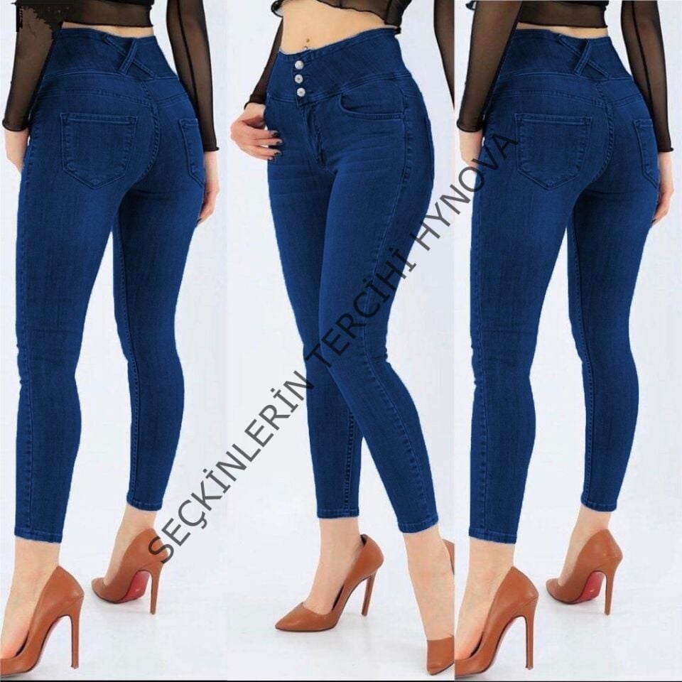 Yüksek Bel Likralı Jean Pantolon 90 Cm
