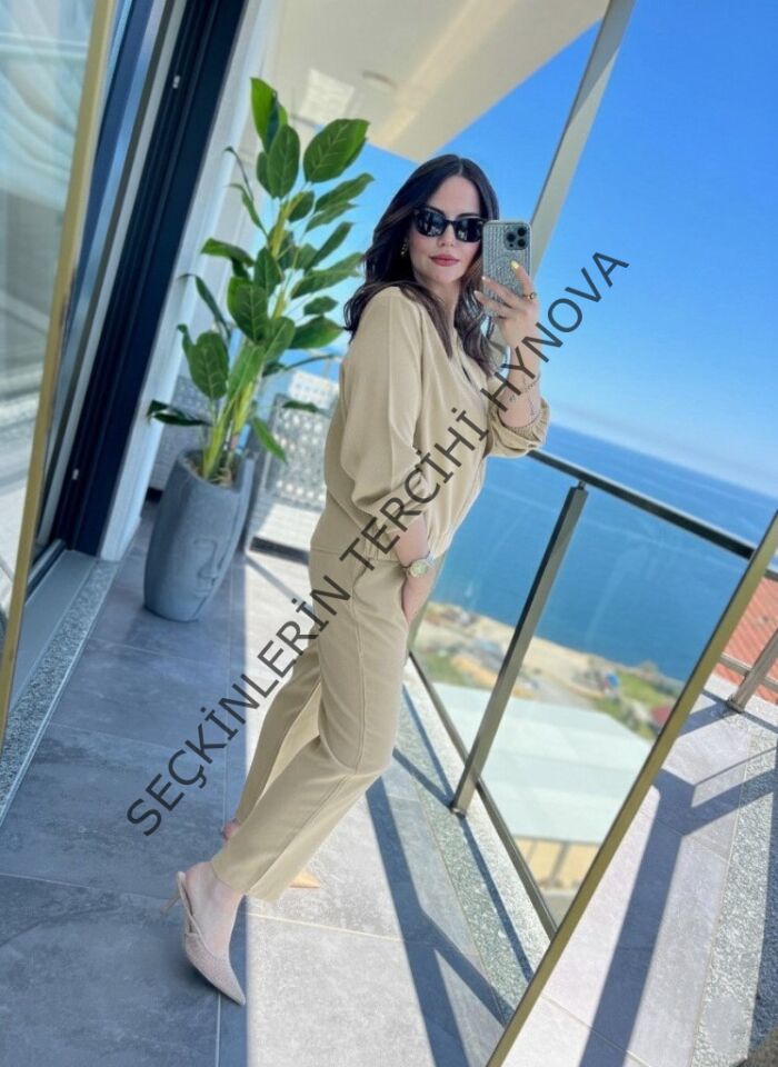 Kadın Uzun Kollu önden Fermuarlı Modal Ceket Ve Pantolon Ikili Takım