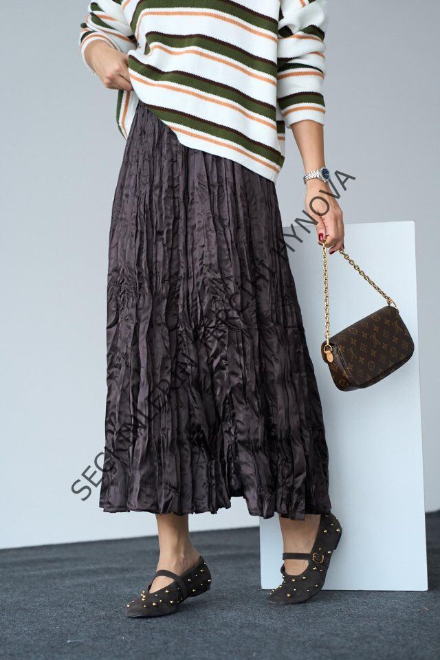 Saten Uzun Etek - KAHVE