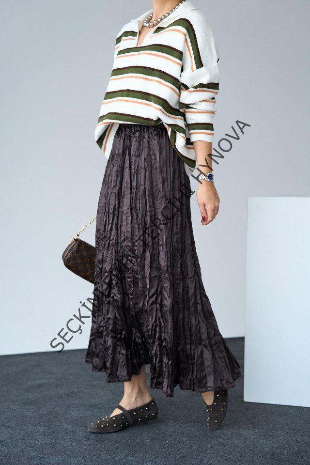 Saten Uzun Etek - KAHVE