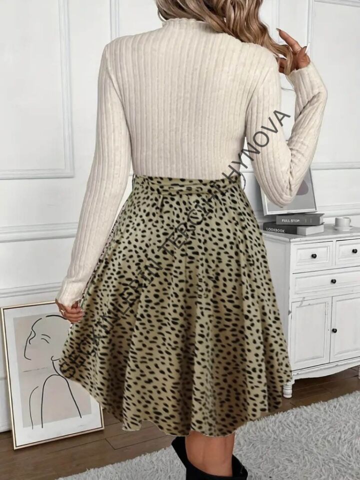 Kadın Uzun Kollu Balıkçı Yaka Belden Bağlamalı üst Kaşkorse Eteği Dalgıç Elbise