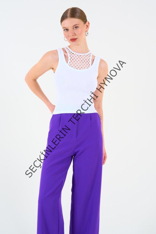 İçi Dantelli Kaşkorse Atlet - Beyaz