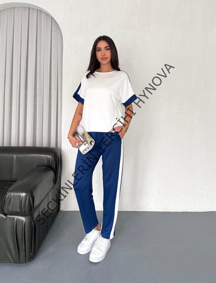 Kadın Modal Dokulu Kumaş Yanı şeritli Takım