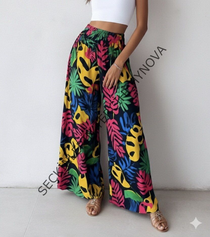 Kadın Yüksek Bel Lastikli Desenli Süprem Pantolon