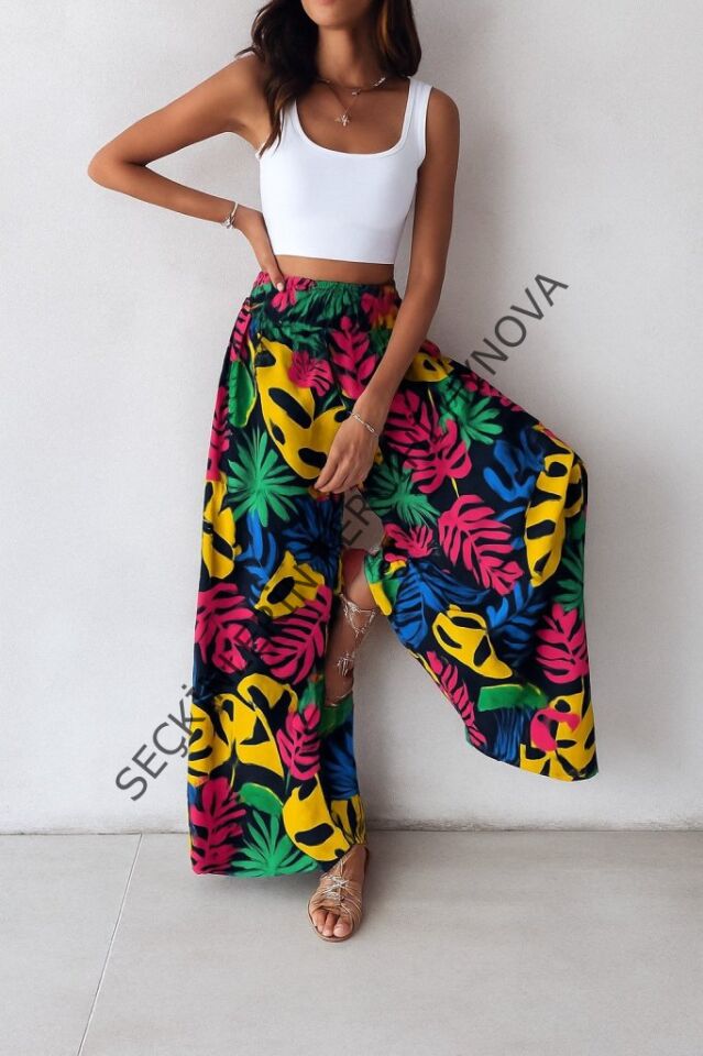 Kadın Yüksek Bel Lastikli Desenli Süprem Pantolon